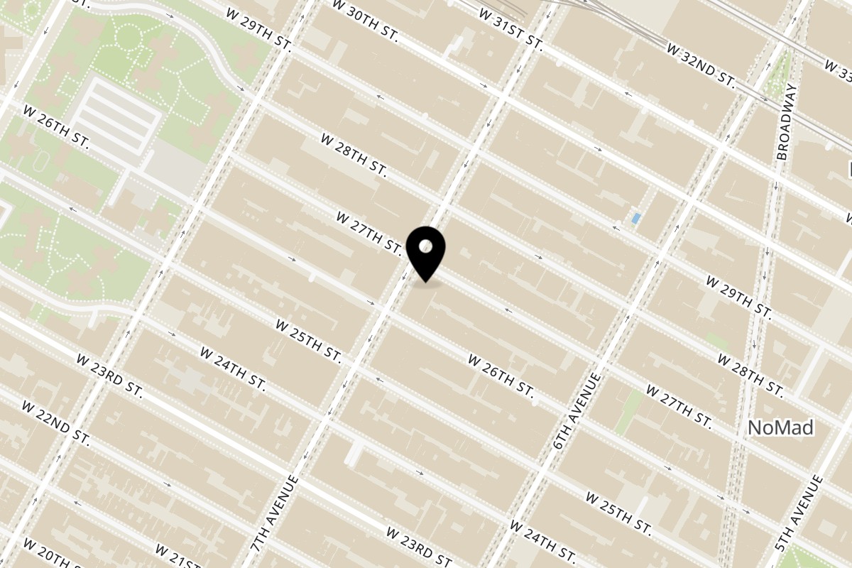 Map showing the location of Metro Cafe on 297 7th Ave in New York